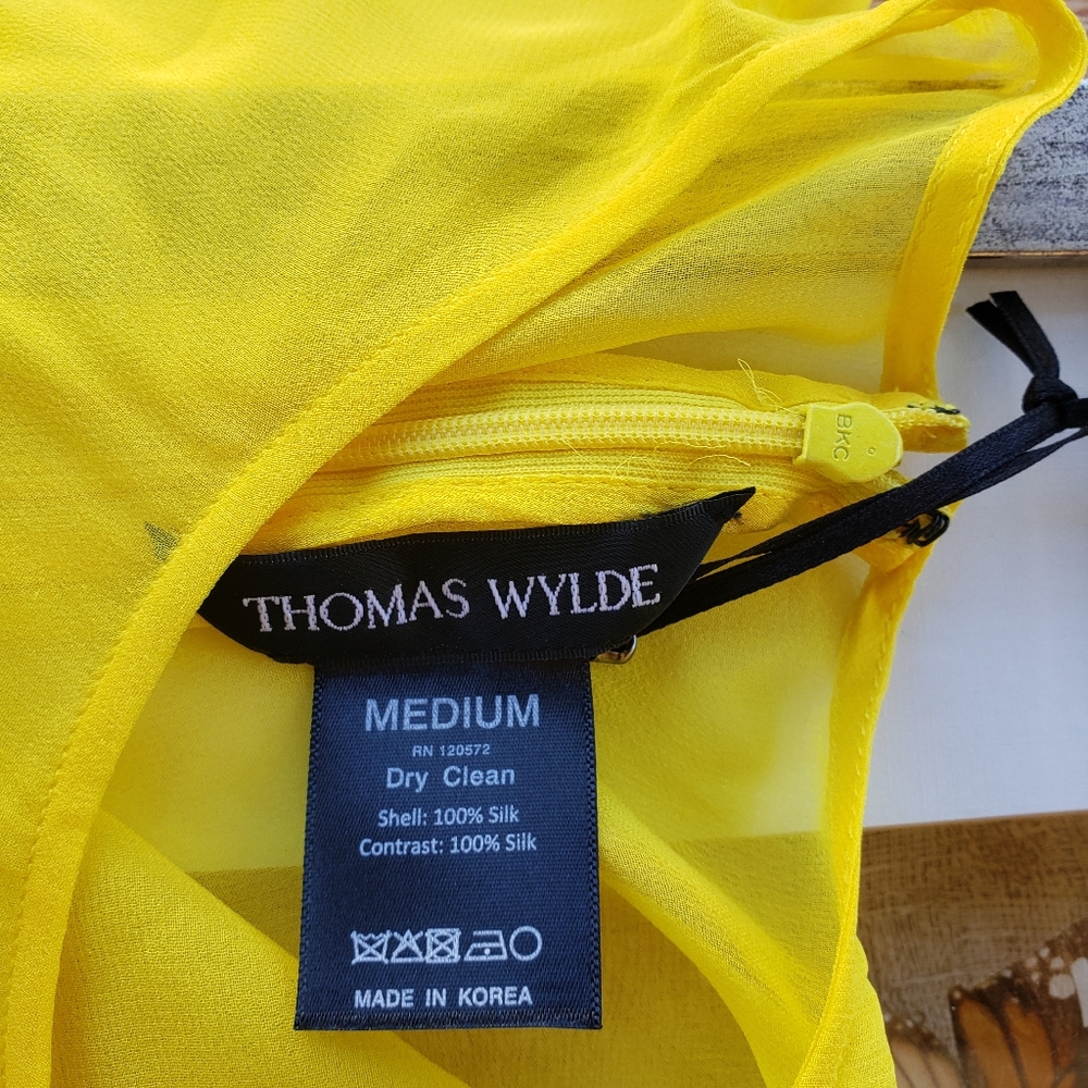 Thomas Wylde Yellow Silk Asymmetrical Shift Dress - Picture 6 of 7